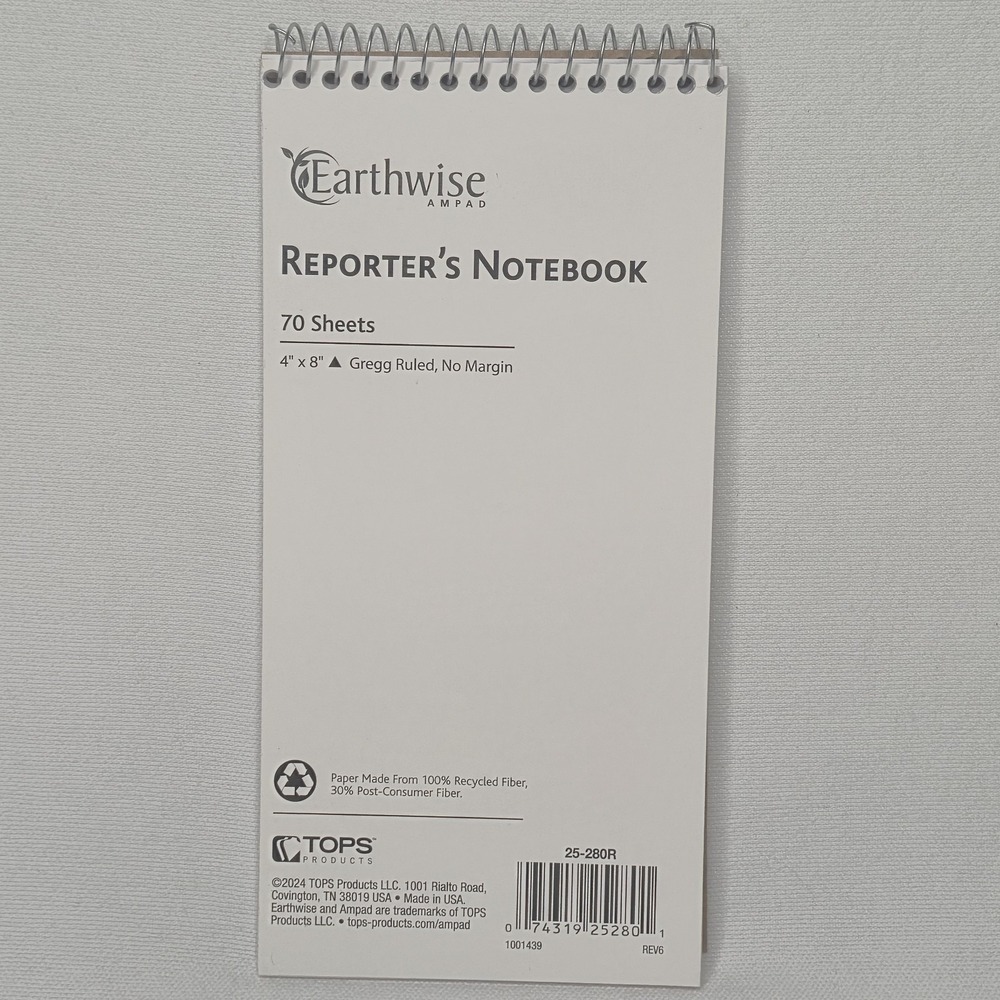 Ampad Earthwise Reporters Notebook 12 Pack 4x8 Gregg Ruled 70 Sheets 25-280R NEW - Picture 2 of 4